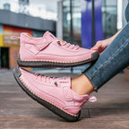 Women's Lace-Up Low-Top Sneakers with Velcro Tab and Stitched Sole