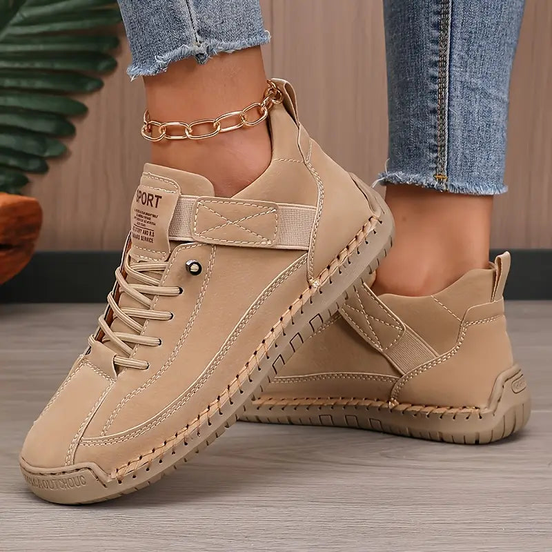Women's Lace-Up Low-Top Sneakers with Velcro Tab and Stitched Sole