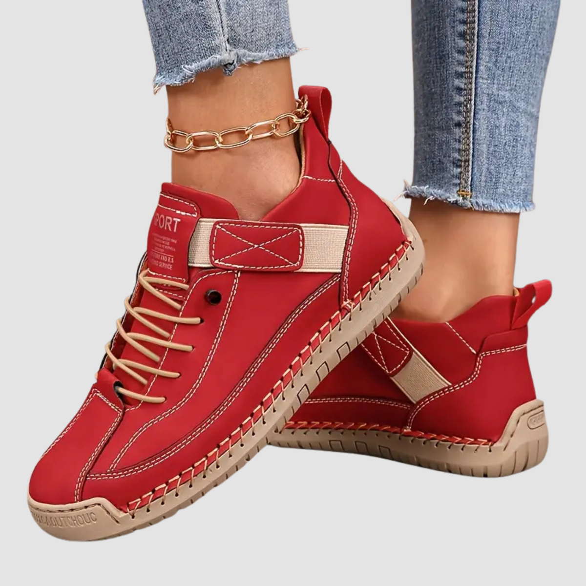 Women's Lace-Up Low-Top Sneakers with Velcro Tab and Stitched Sole