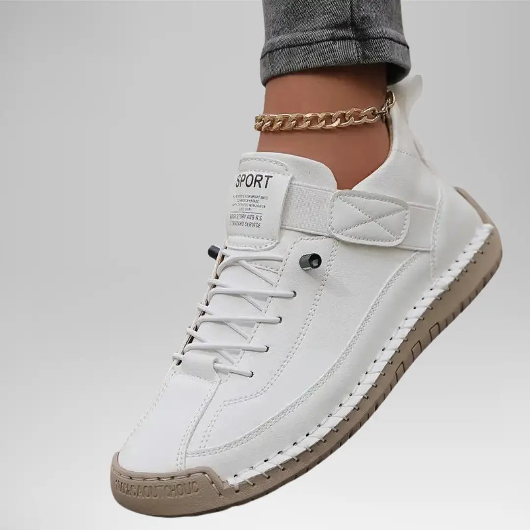 Women's Lace-Up Low-Top Sneakers with Velcro Tab and Stitched Sole