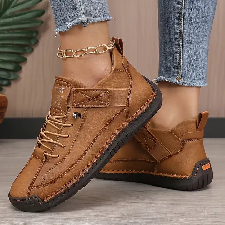 Women's Lace-Up Stitched Low-Top Elevated Sneakers with Velcro Tab