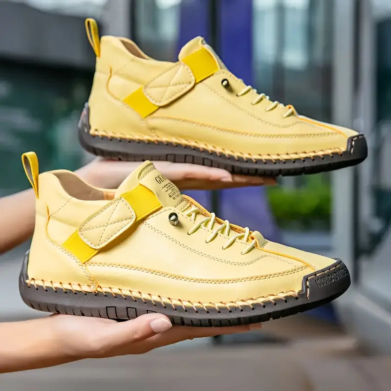 Women's Lace-Up Stitched Low-Top Elevated Sneakers with Velcro Tab