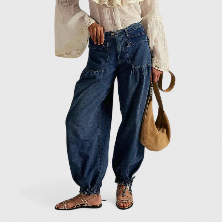 Women's Lani Pleated Wide-Leg Pants with Drawstring Cuffs