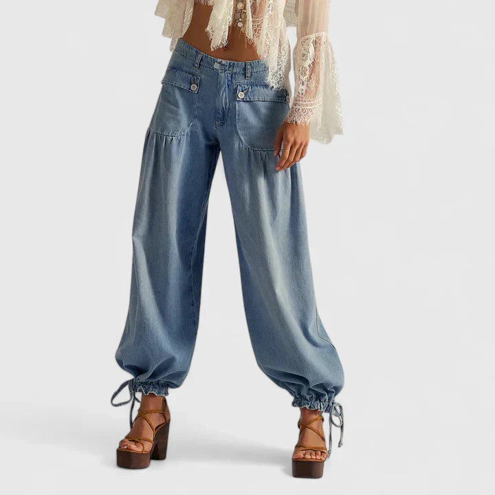 Women's Lani Pleated Wide-Leg Pants with Drawstring Cuffs
