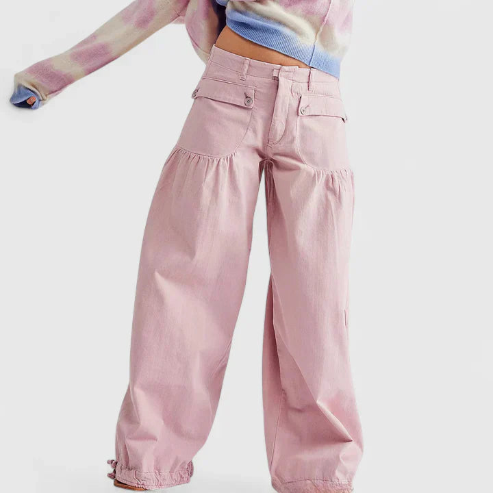Women's Lani Pleated Wide-Leg Pants with Drawstring Cuffs