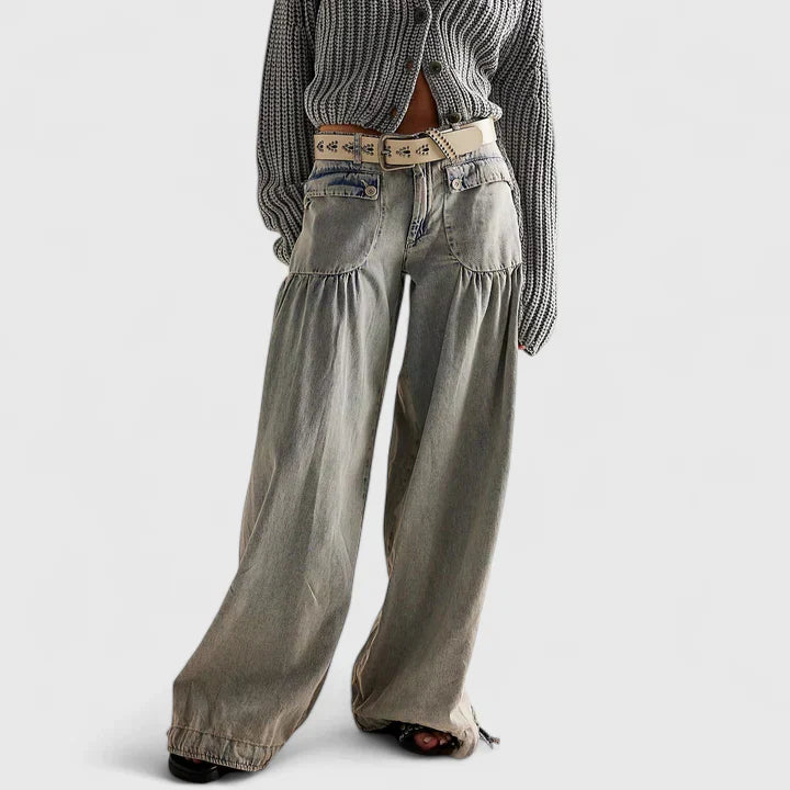 Women's Lani Pleated Wide-Leg Pants with Drawstring Cuffs