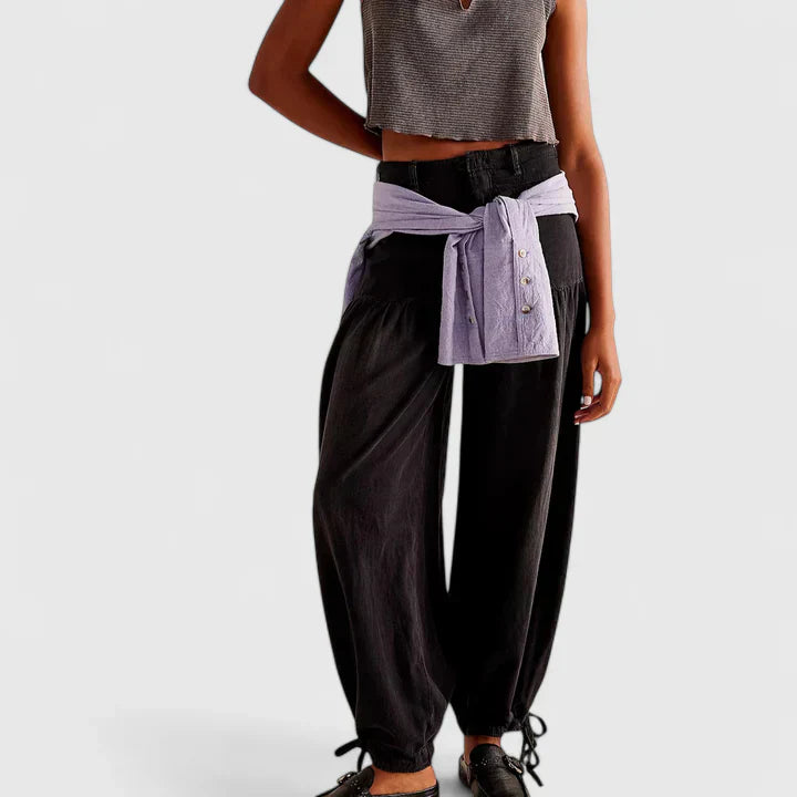 Women's Lani Pleated Wide-Leg Pants with Drawstring Cuffs