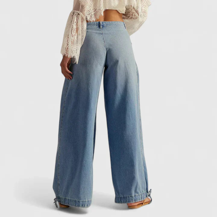 Women's Lani Pleated Wide-Leg Pants with Drawstring Cuffs