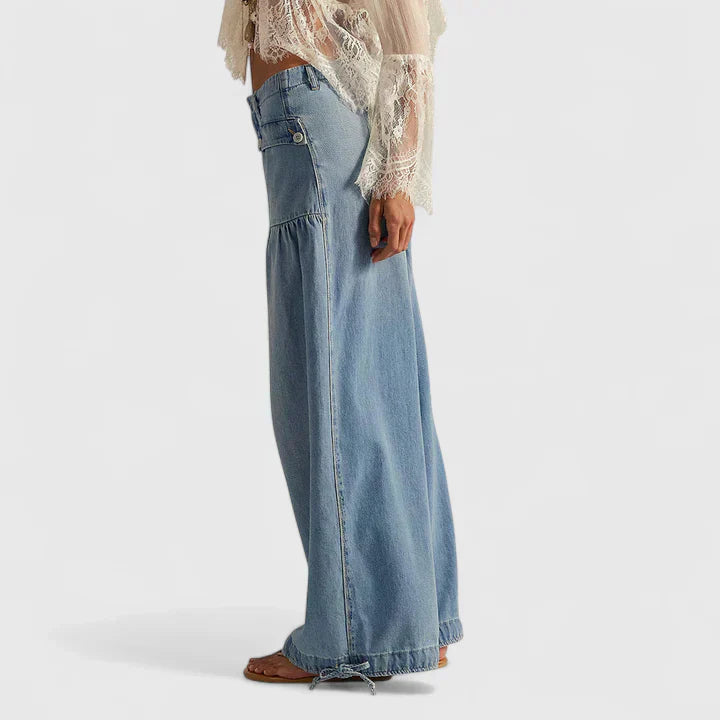 Women's Lani Pleated Wide-Leg Pants with Drawstring Cuffs