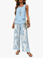 Women's Layered Tank and Floral Wide-Leg Two-Piece Set