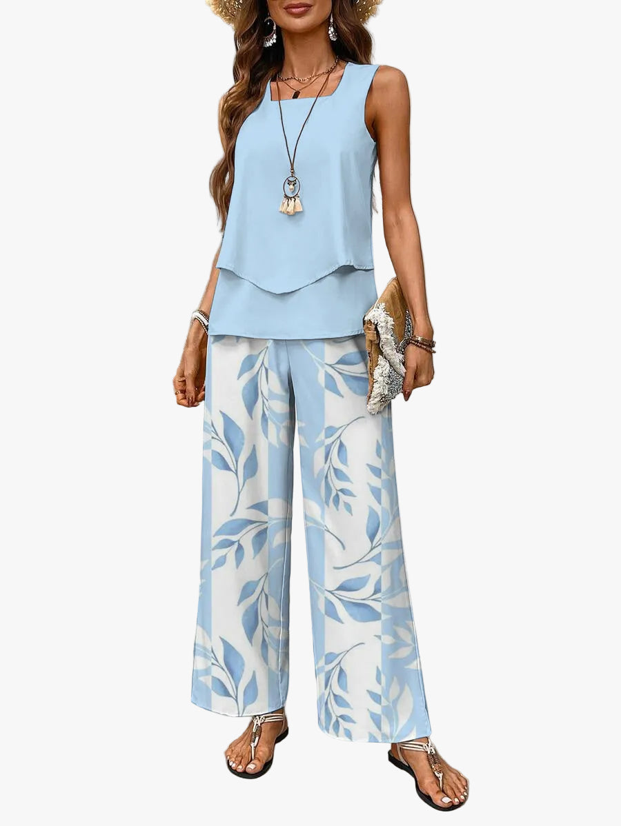 Women's Layered Tank and Floral Wide-Leg Two-Piece Set