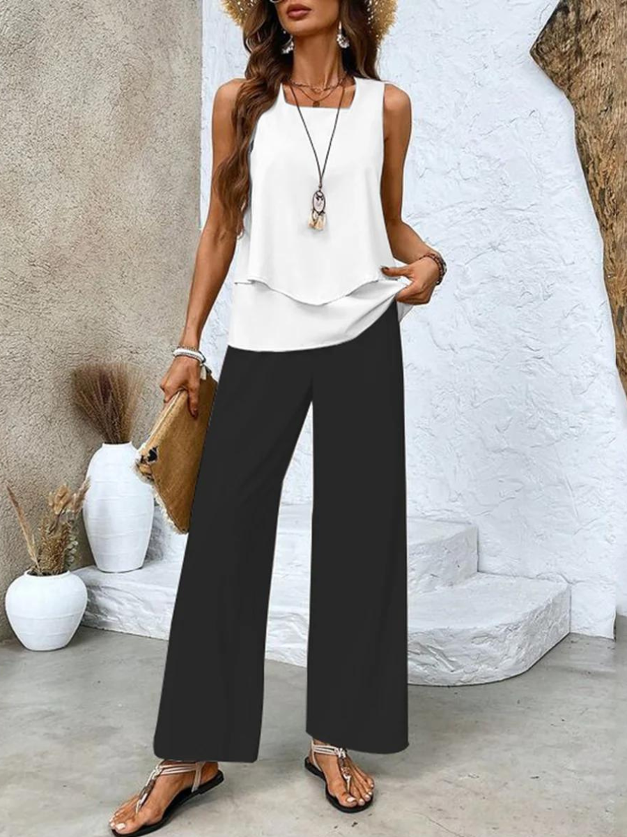 Women's Layered Tank and Floral Wide-Leg Two-Piece Set