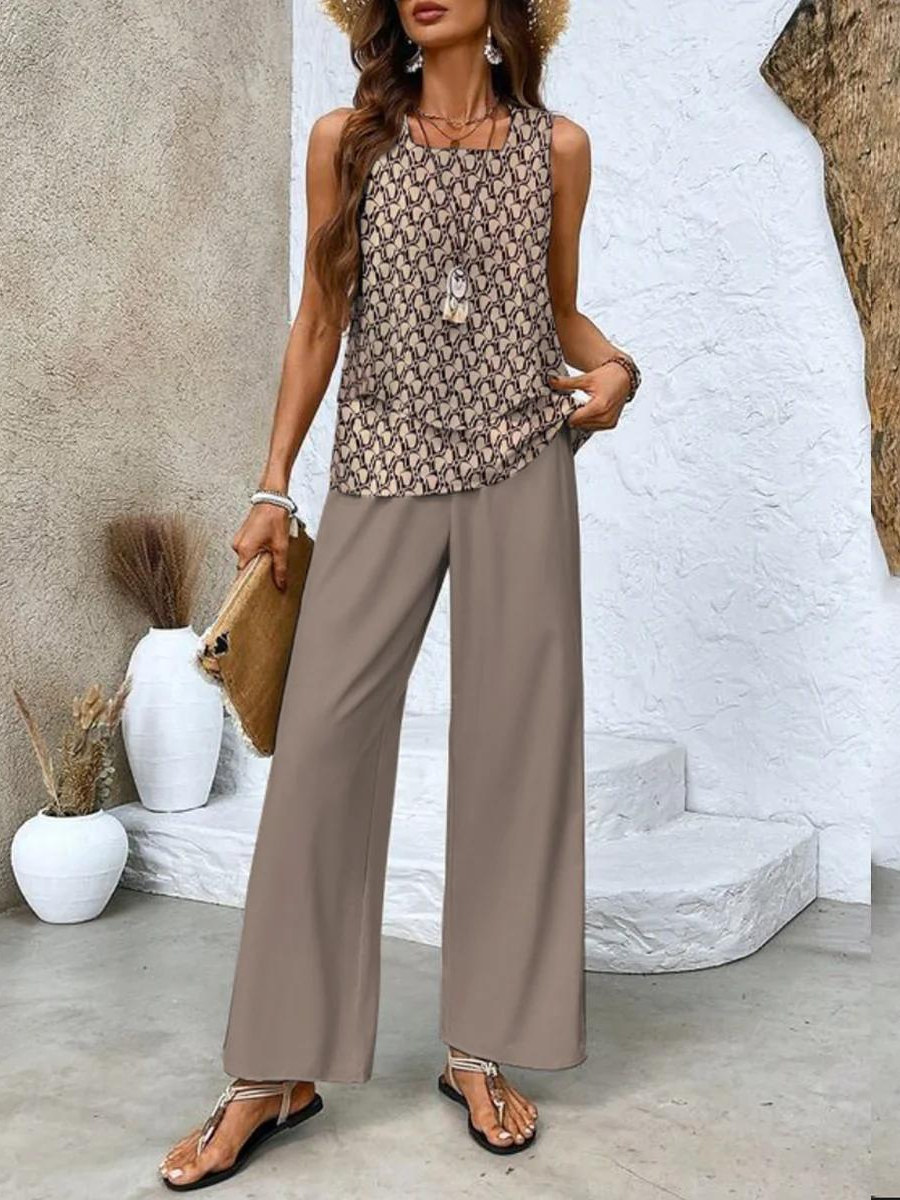 Women's Layered Tank and Floral Wide-Leg Two-Piece Set