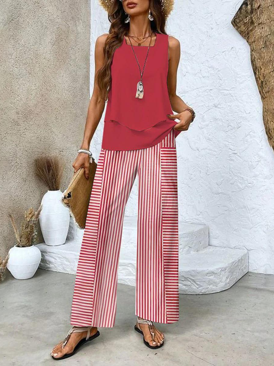 Women's Layered Tank and Floral Wide-Leg Two-Piece Set