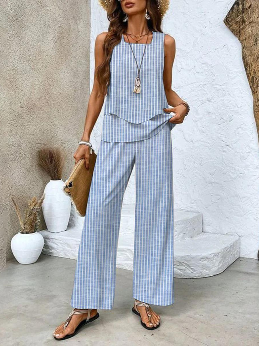 Women's Layered Tank and Floral Wide-Leg Two-Piece Set