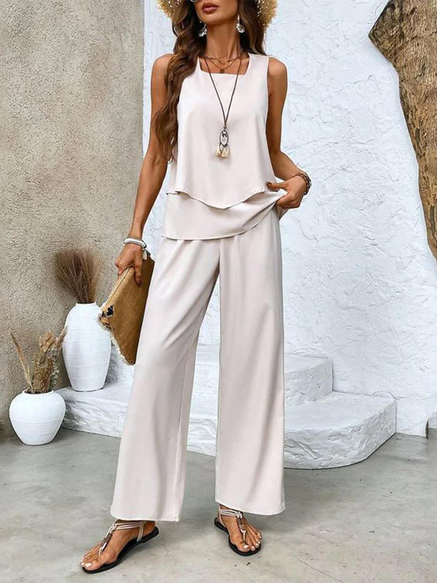 Women's Layered Tank and Floral Wide-Leg Two-Piece Set