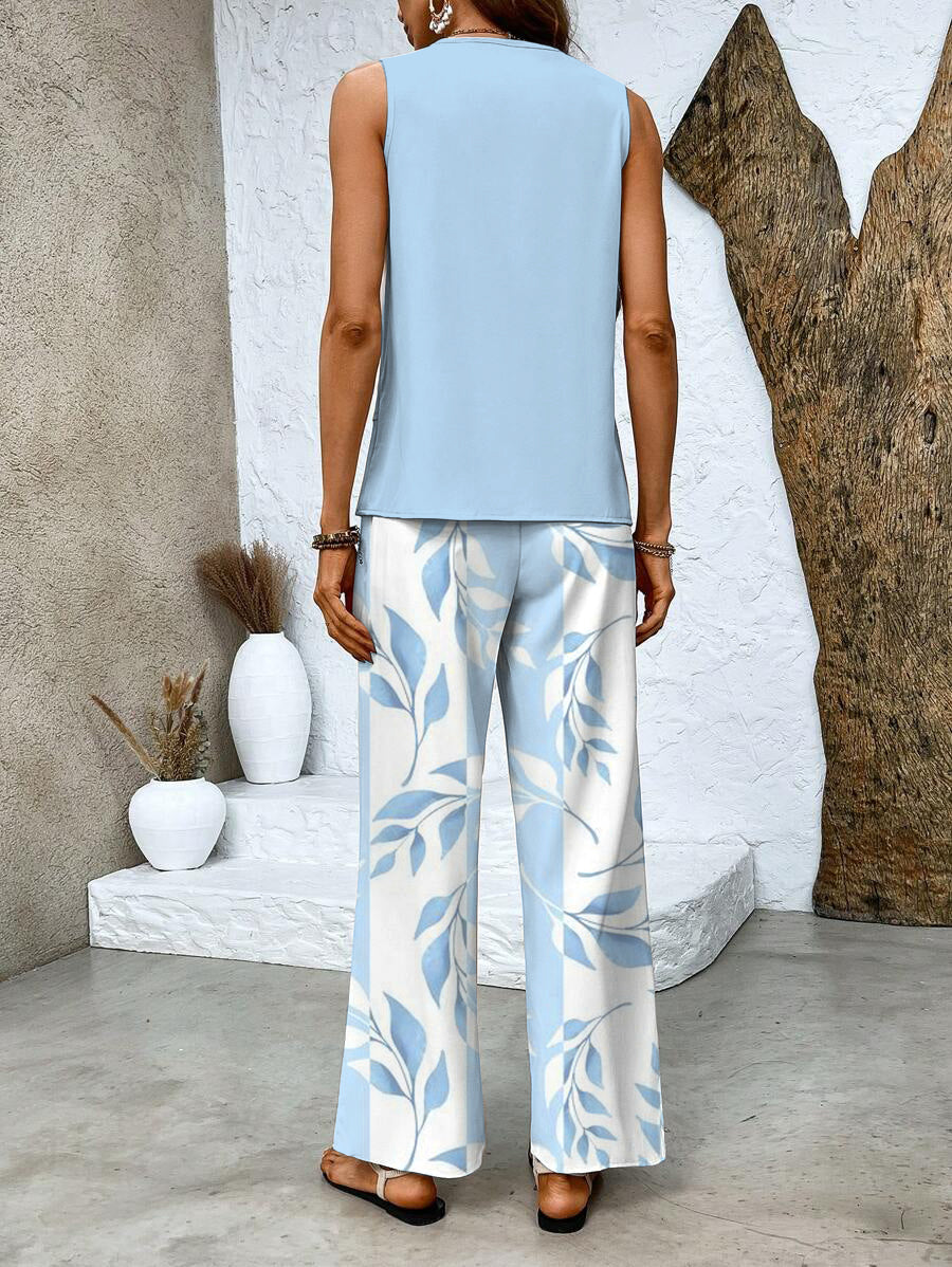 Women's Layered Tank and Floral Wide-Leg Two-Piece Set