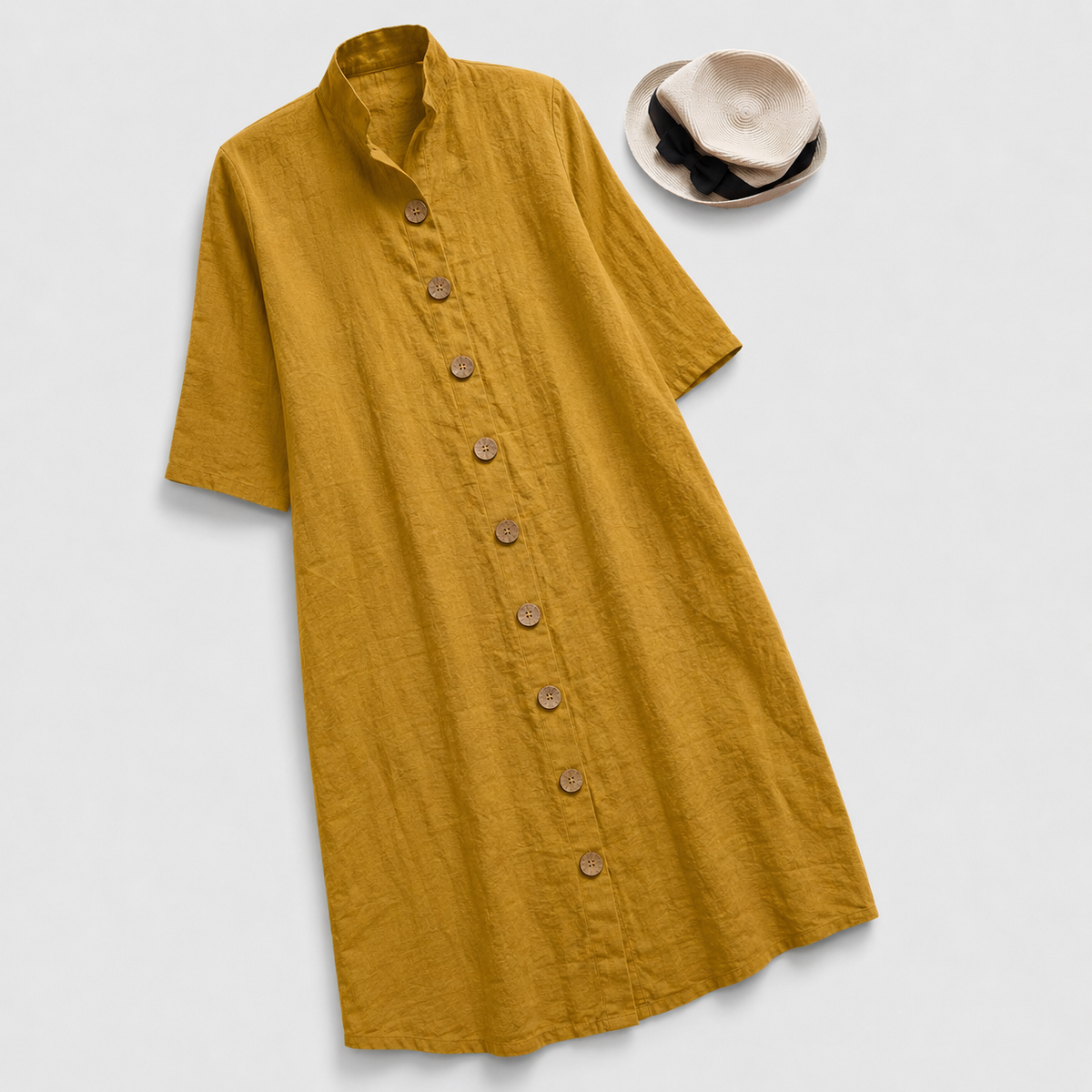 Women's Lennox Stand-Collar Button-Down Layered Hem Shirt Dress