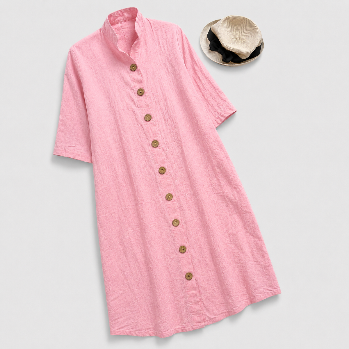 Women's Lennox Stand-Collar Button-Down Layered Hem Shirt Dress