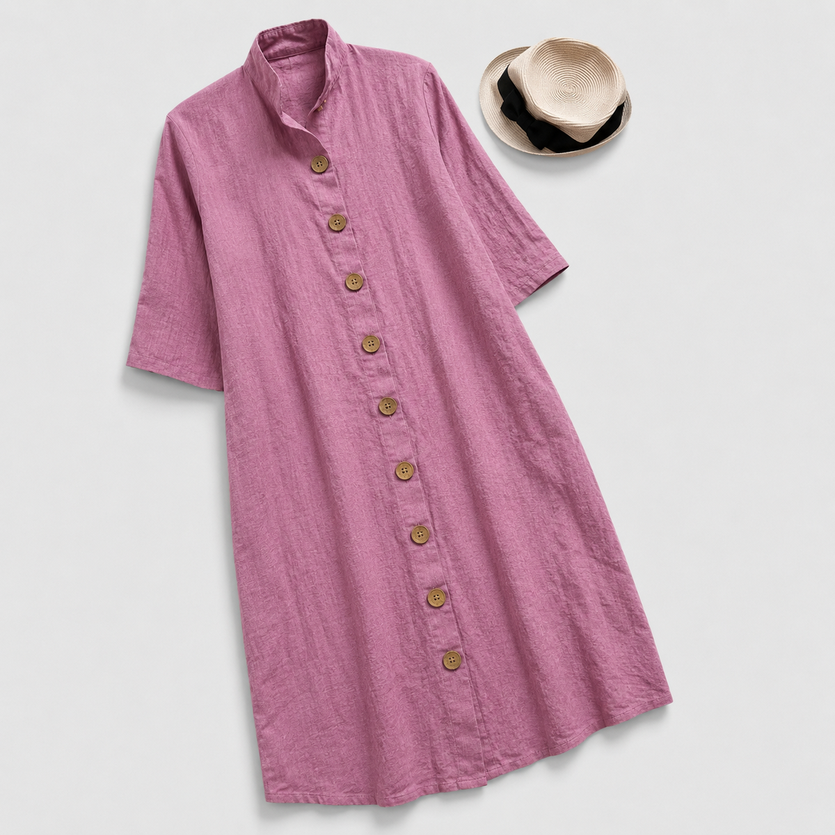 Women's Lennox Stand-Collar Button-Down Layered Hem Shirt Dress
