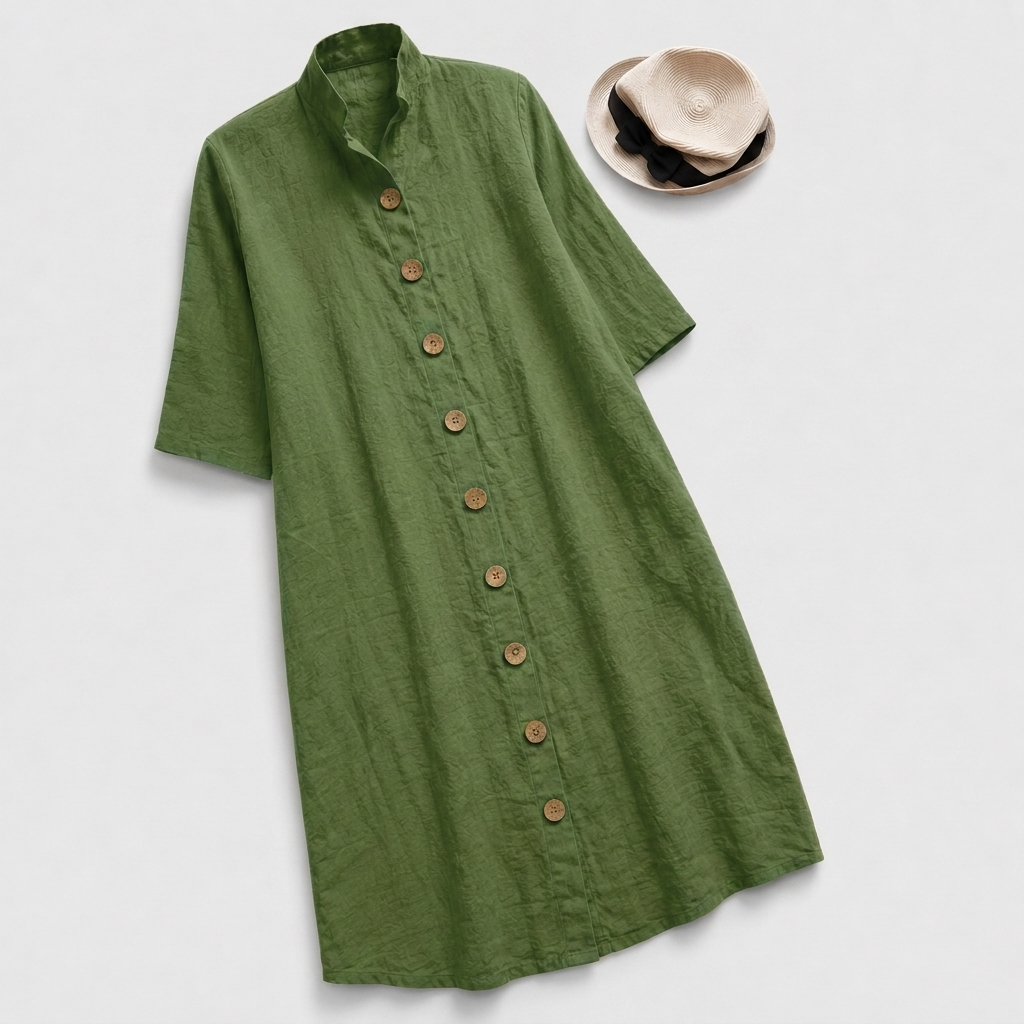 Women's Lennox Stand-Collar Button-Down Layered Hem Shirt Dress