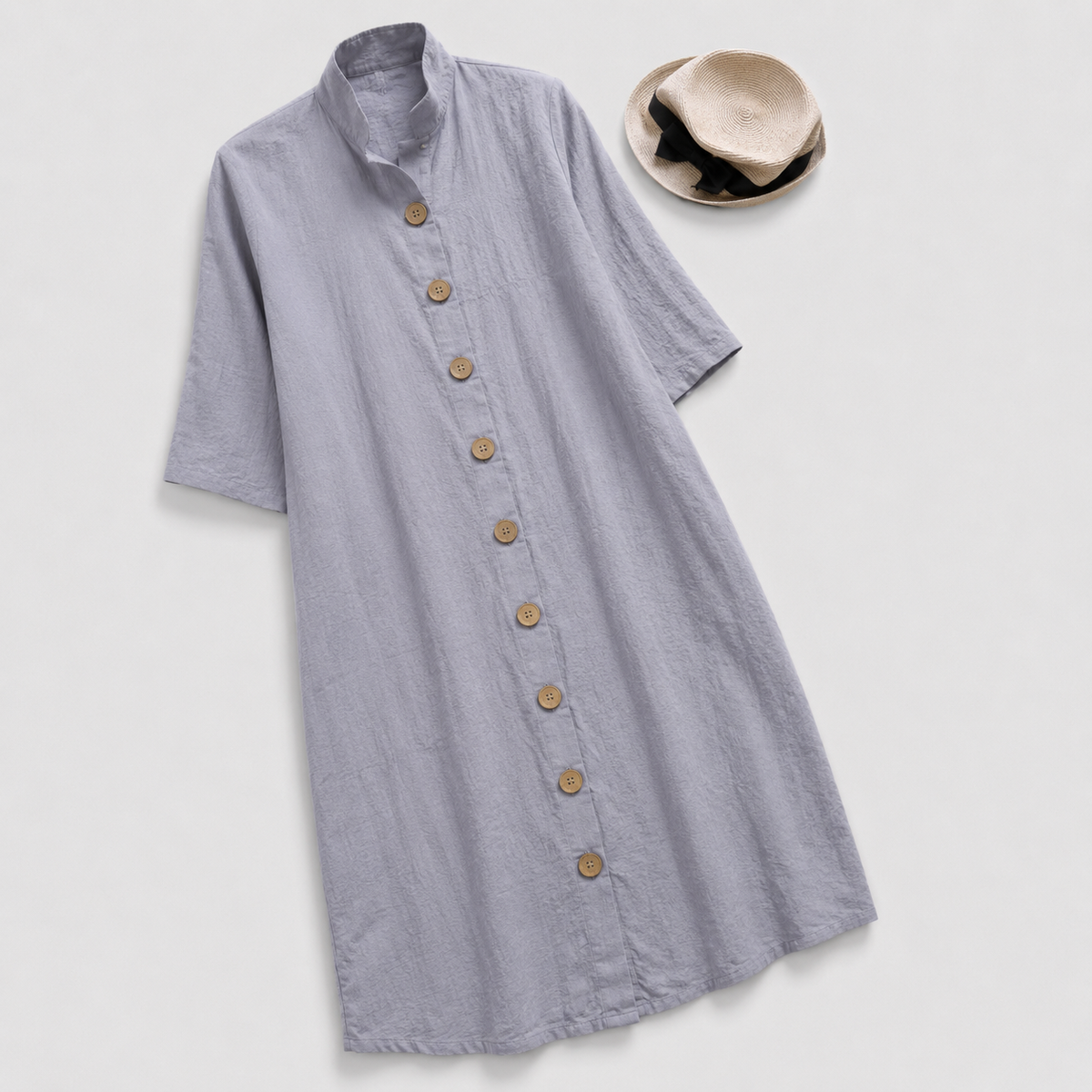 Women's Lennox Stand-Collar Button-Down Layered Hem Shirt Dress
