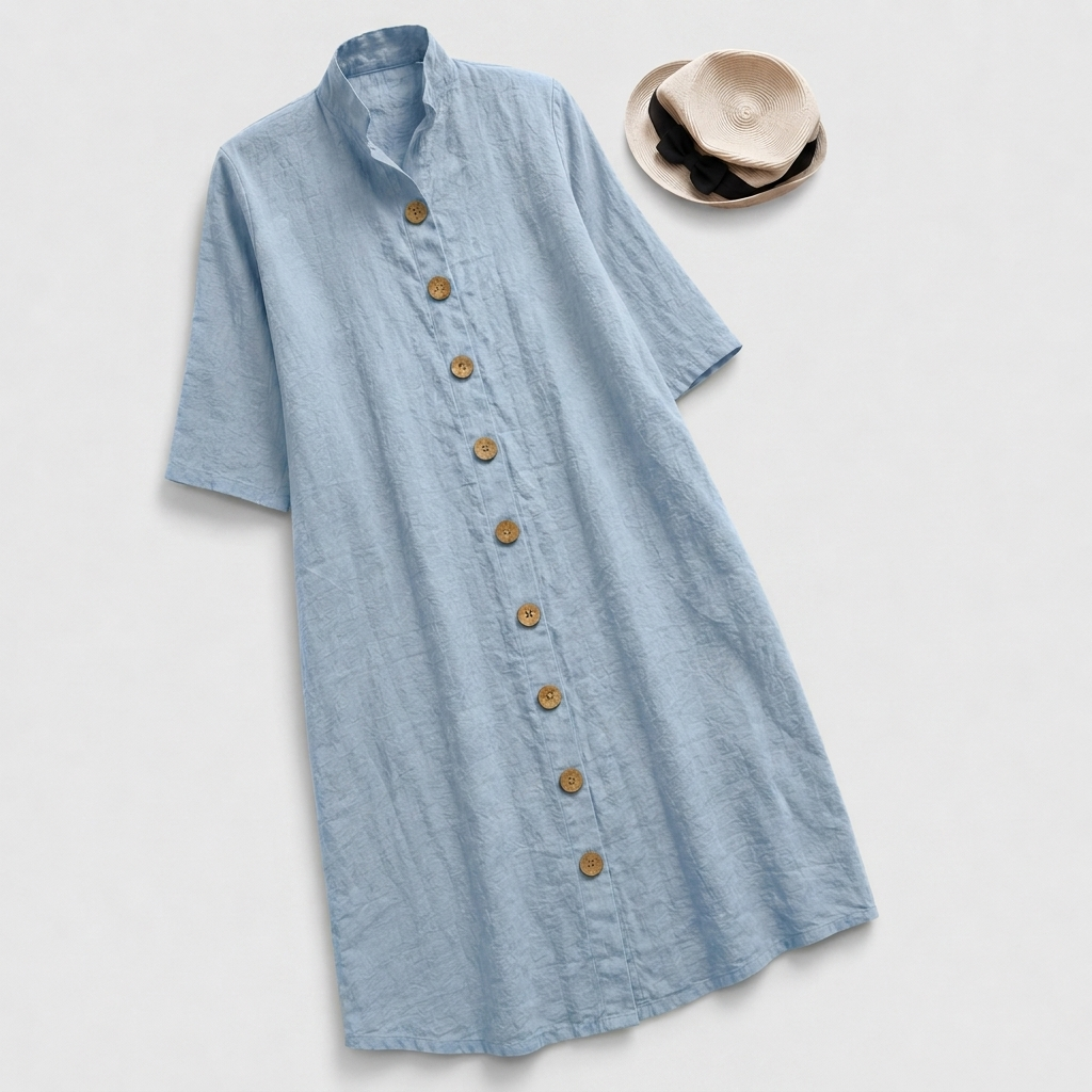 Women's Lennox Stand-Collar Button-Down Layered Hem Shirt Dress
