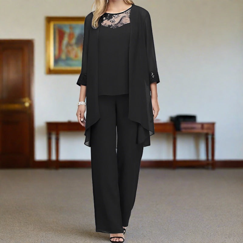 Women's Lorna Lace-Neckline Three-Piece Formal Pant Set