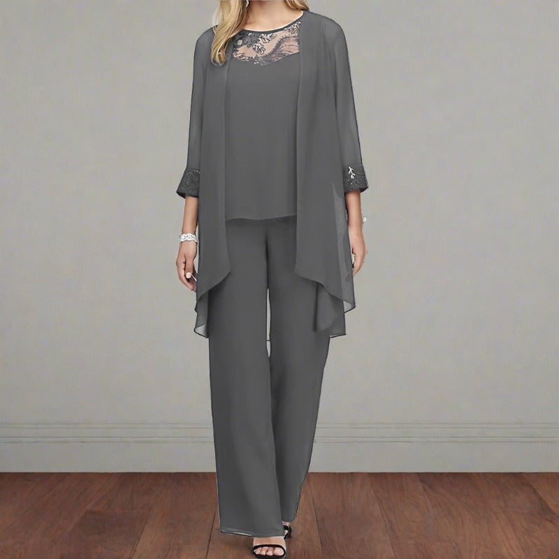 Women's Lorna Lace-Neckline Three-Piece Formal Pant Set