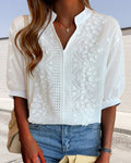 Women's Mila | Embroidered Eyelet V-Neck Three-Quarter Sleeve Blouse