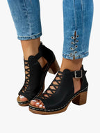 Women's Nova | Cutout Vamp Block Heel Sandals with Buckle Strap