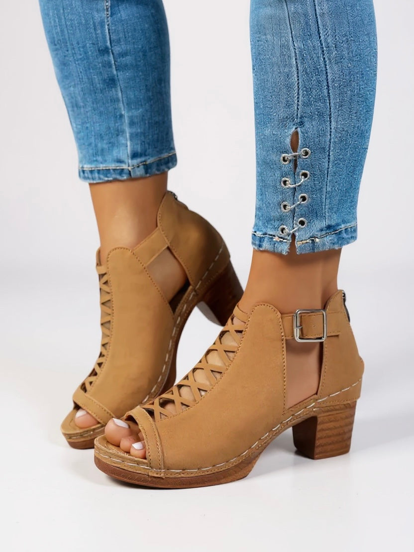 Women's Nova | Cutout Vamp Block Heel Sandals with Buckle Strap