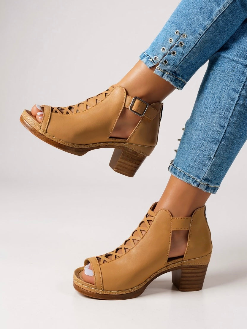 Women's Nova | Cutout Vamp Block Heel Sandals with Buckle Strap