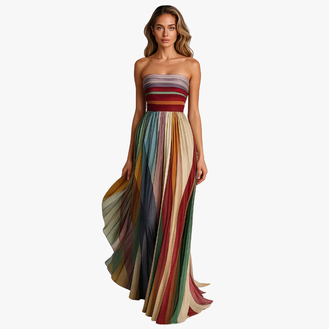 Women's Nova | Strapless Striped Pleated Maxi Dress