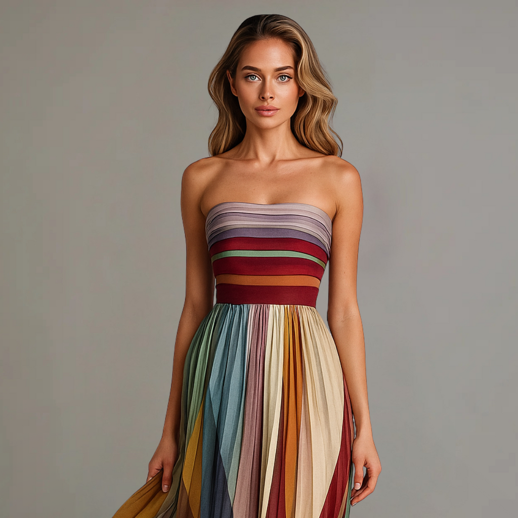 Women's Nova | Strapless Striped Pleated Maxi Dress