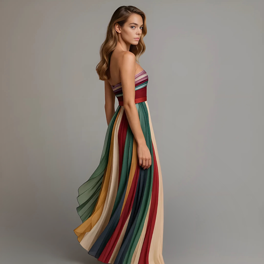 Women's Nova | Strapless Striped Pleated Maxi Dress
