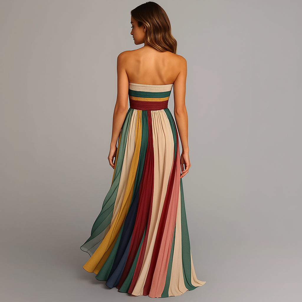 Women's Nova | Strapless Striped Pleated Maxi Dress