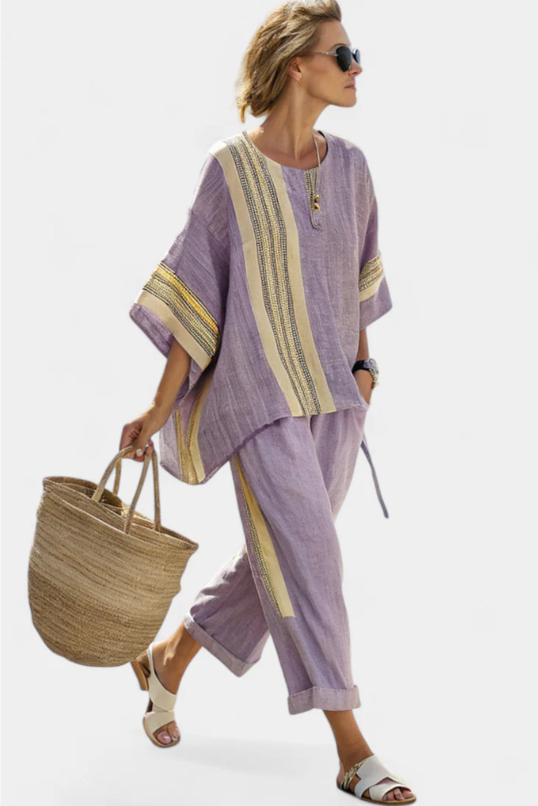 Women's Octavia Striped Flowy Wide-Leg Two-Piece Set