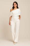 Women's One-Shoulder Draped Wide-Leg Tailored Jumpsuit