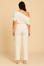 Women's One-Shoulder Draped Wide-Leg Tailored Jumpsuit