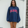 Women's Oversized Mock Neck Fleece Sweatshirt with Arched Embroidered Logo
