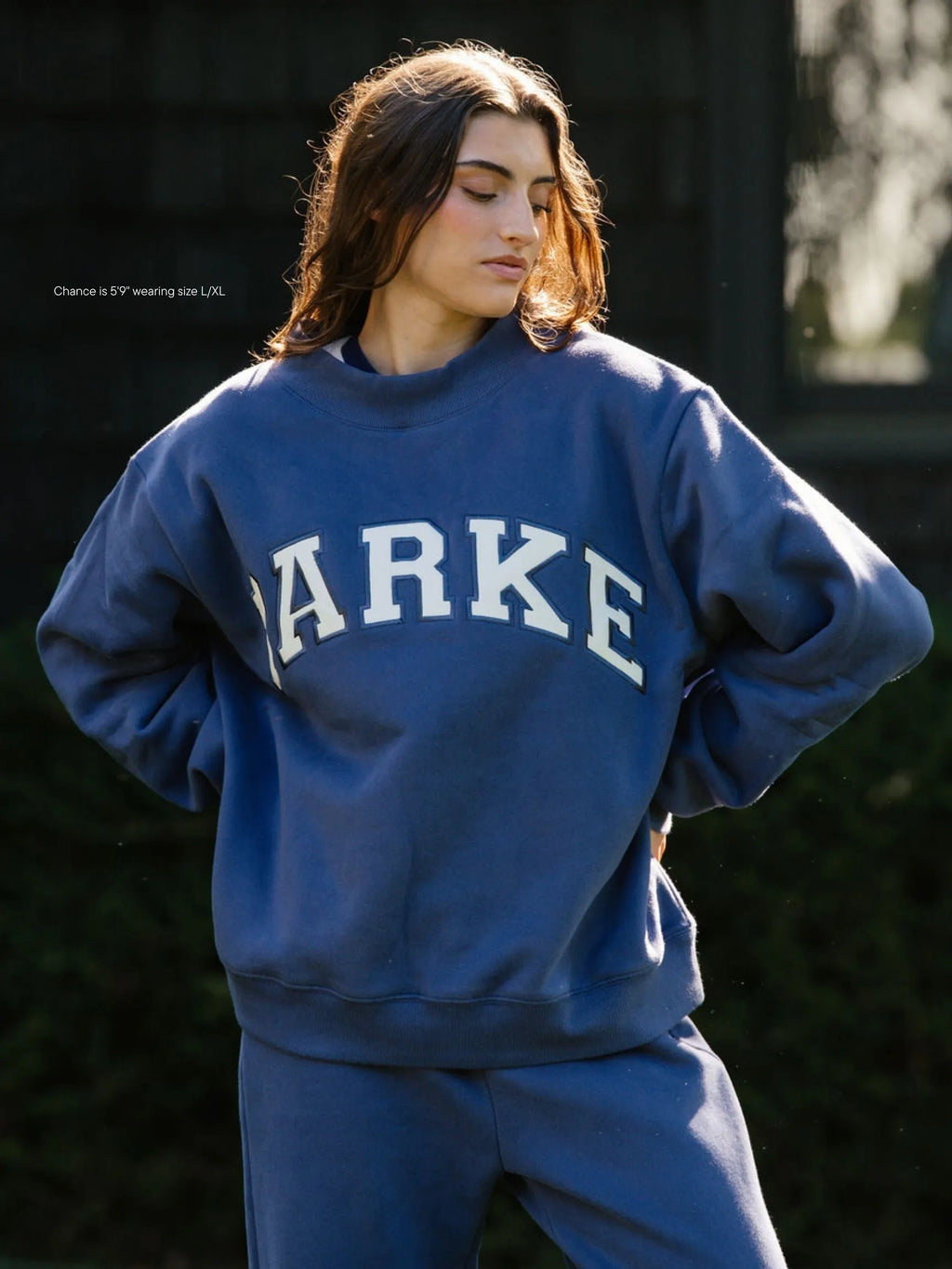 Women's Oversized Mockneck Sweatshirt with Varsity Arch Lettering