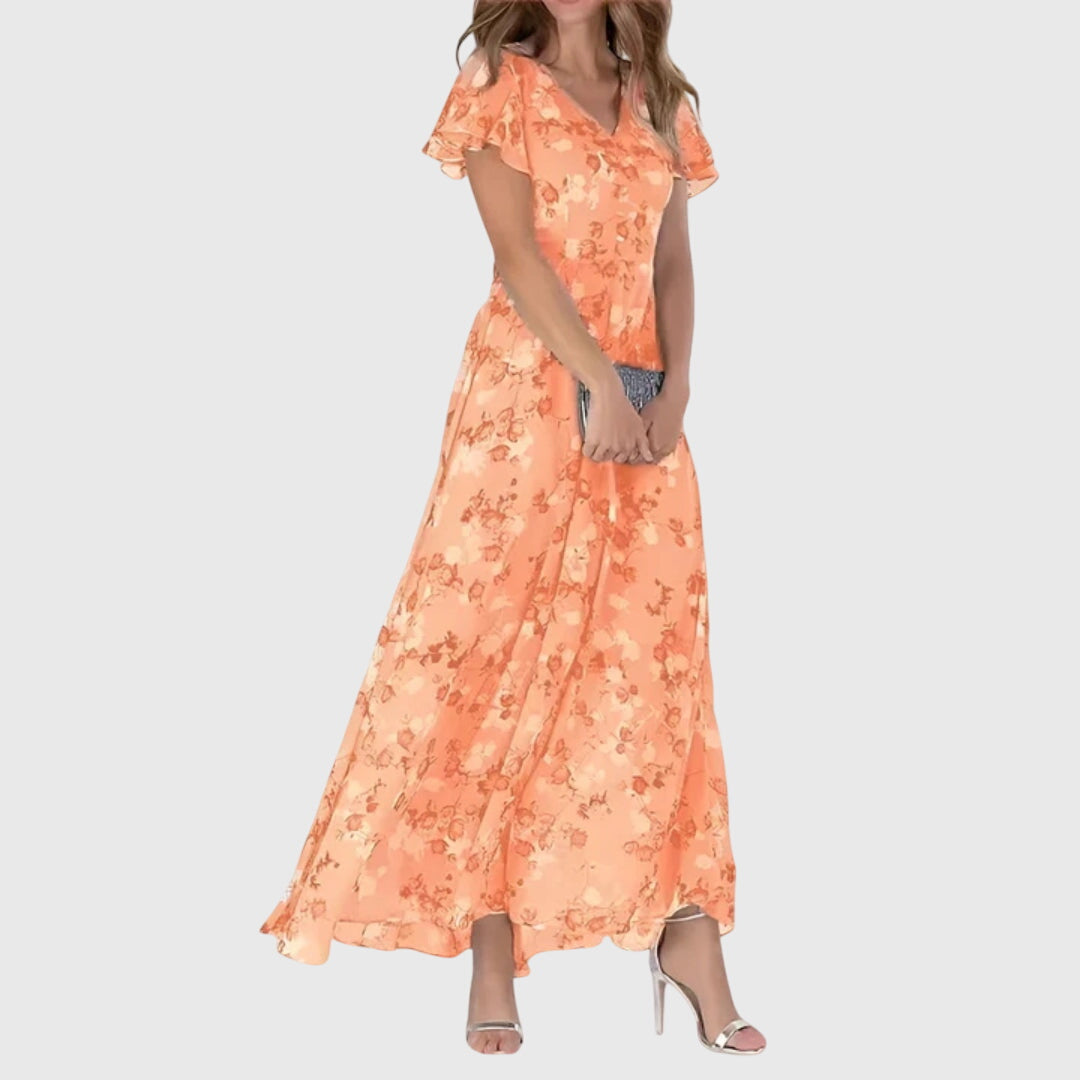Women's Penelope | Floral Print Flutter-Sleeve V-Neck Maxi Dress