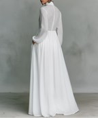 Women's Pintuck Button-Front Long-Sleeve Maxi Dress with Pockets