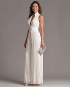 Women's Pleated Halter-Neck Wide-Leg Jumpsuit with Zip Front
