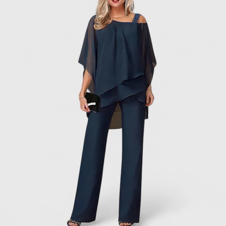 Women's Serenity | Asymmetric Overlay Wide-Leg Two-Piece Pant Set
