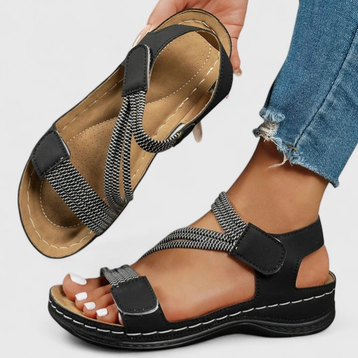 Women's Sheina Three-Strap Velcro Open-Toe Wedge Sandals