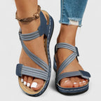 Women's Sheina Three-Strap Velcro Open-Toe Wedge Sandals