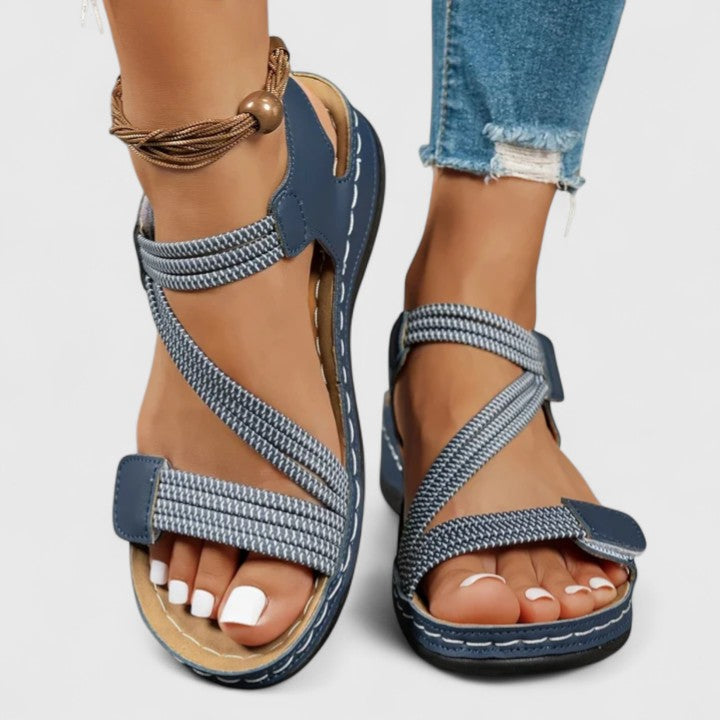 Women's Sheina Three-Strap Velcro Open-Toe Wedge Sandals
