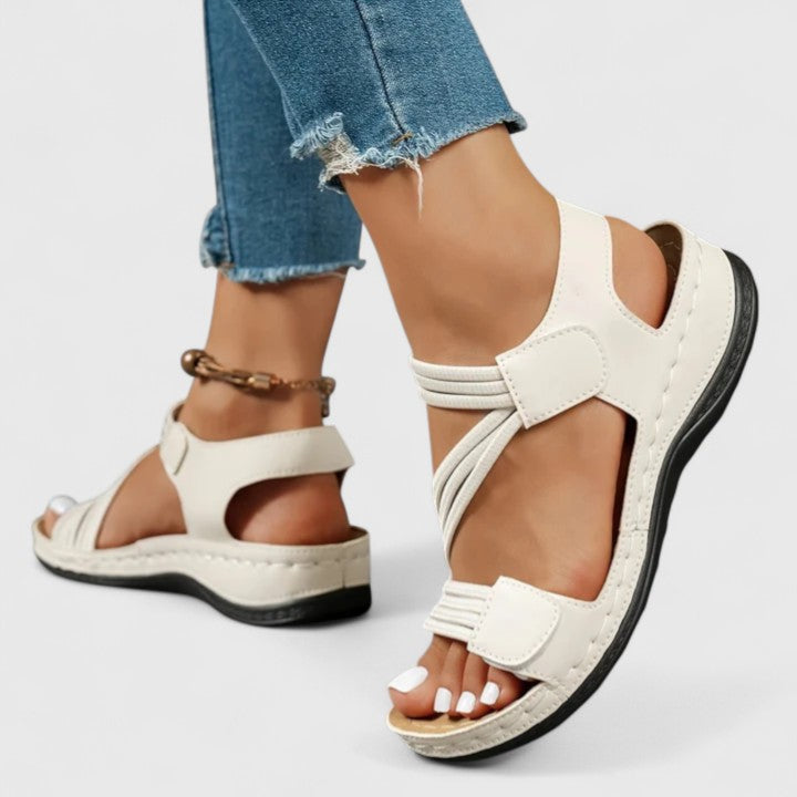 Women's Sheina Three-Strap Velcro Open-Toe Wedge Sandals